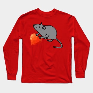 Cute Valentines Day Rat with Red Heart Long Sleeve T-Shirt